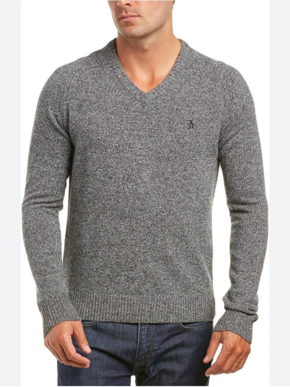 Original Penguin Men's Heather Gray V-Neck 100% lambs wool Sweater XXL